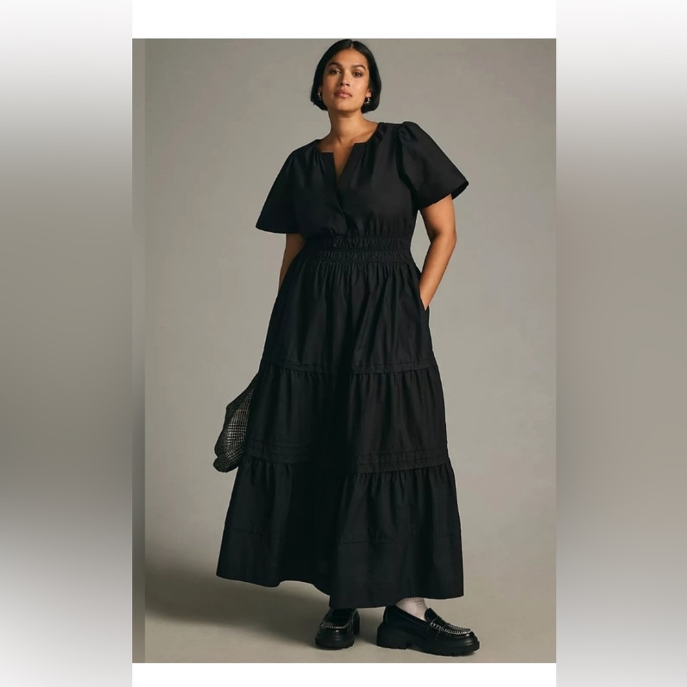 Anthropologie NWT Somerset Maxi Dress 3x Black Formal Evening Short Sleeve